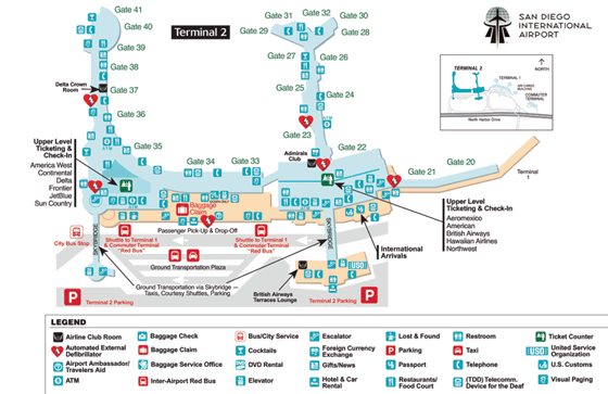 San Diego Airport Terminal 2 Map - Maps Catalog Online